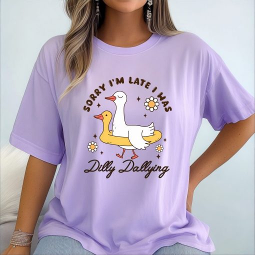 Sorry I’m Late I Was Dilly Dallying Goose shirt, Floral Goose, Sarcastic Retro - Image 4